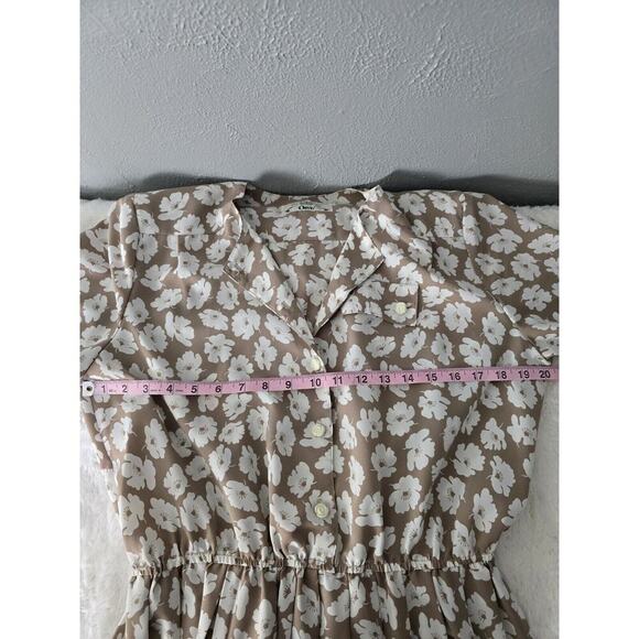 Vintage Orvis Tradwife Pleated Tan Floral Print Button Collared Midi Dress L‎ - Picture 9 of 12